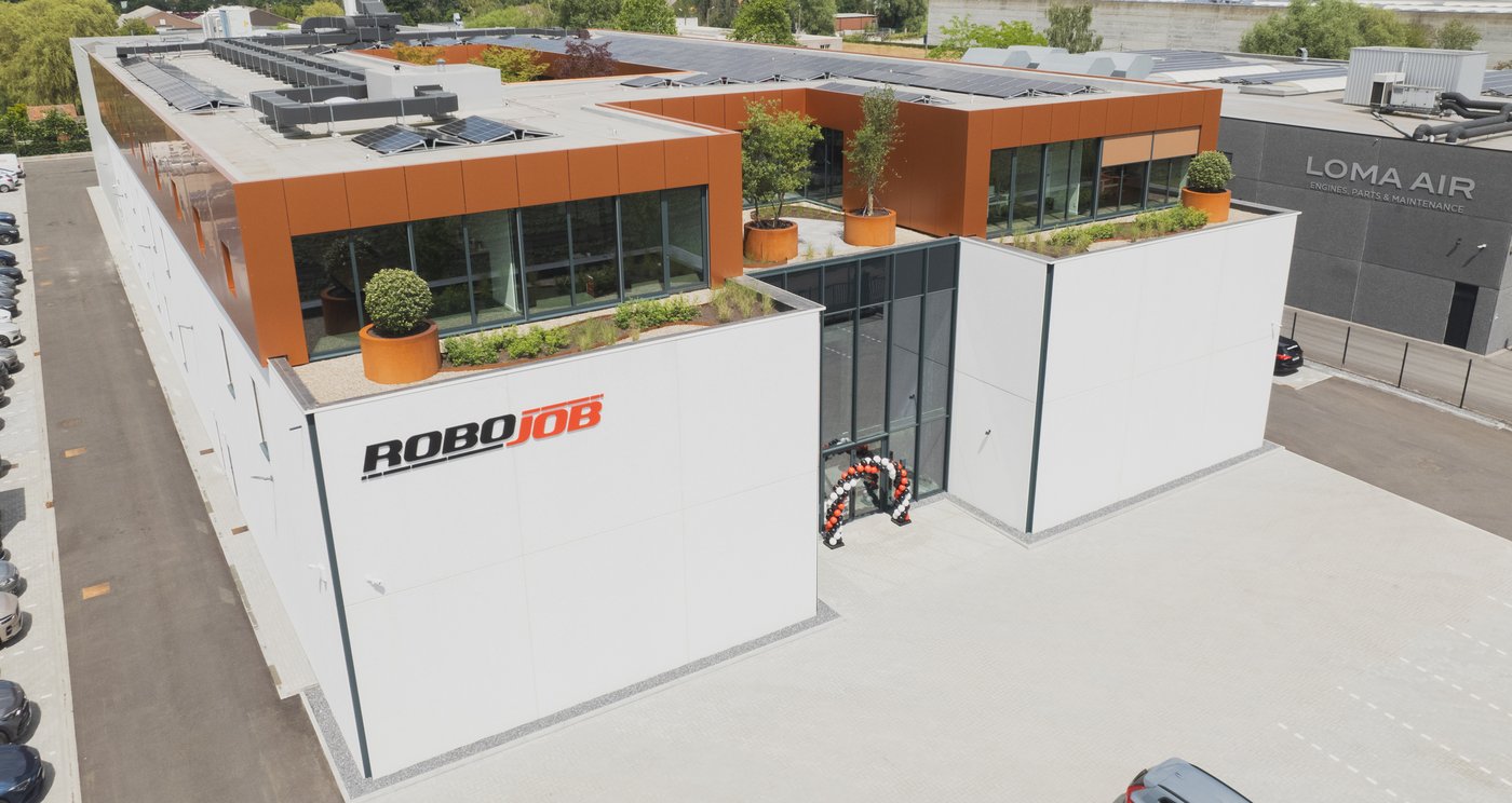 aerial shot of the facade of the new robojob NV headquarters