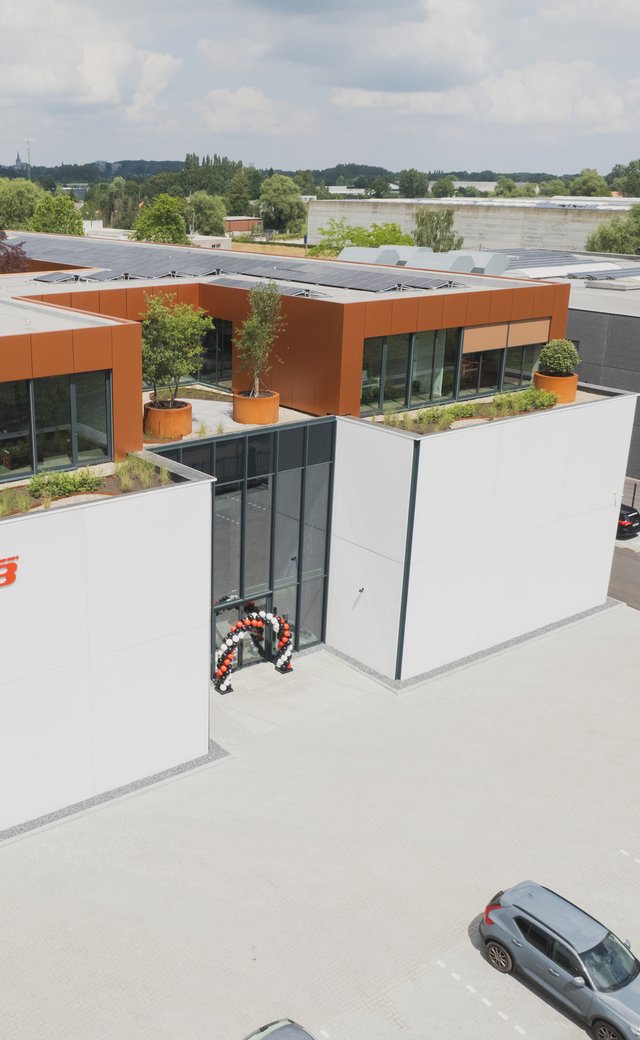 aerial shot of the facade of the new robojob NV headquarters